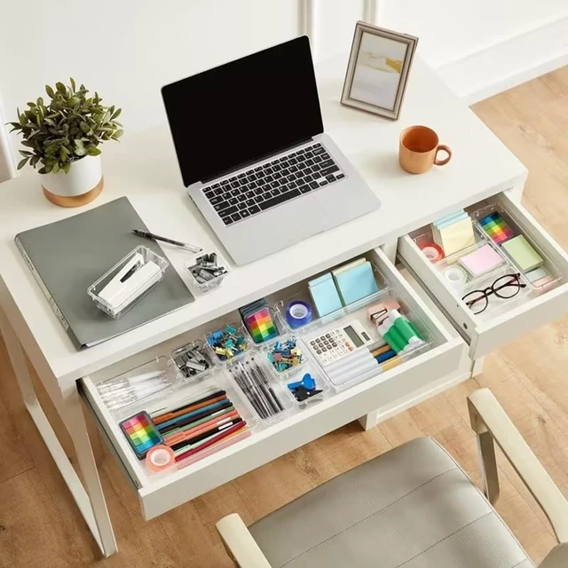 Alt view image 5 of 6 - Clear Acrylic Drawer Organizer Trays, 5 Size Junk Box Organization Small Storage Container Bin for Desk Makeup Bathroom Vanity Kitchen Tool Make Up Workspace Home Dorm Apartment Office Room Nightstand