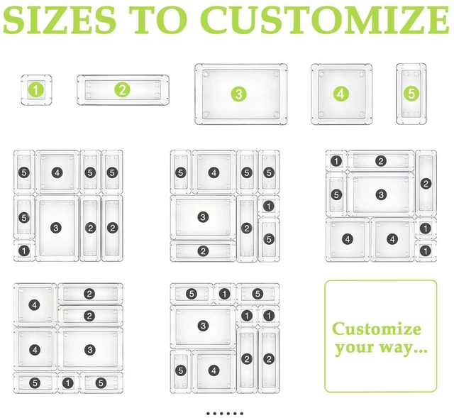 Alt view image 6 of 6 - Clear Acrylic Drawer Organizer Trays, 5 Size Junk Box Organization Small Storage Container Bin for Desk Makeup Bathroom Vanity Kitchen Tool Make Up Workspace Home Dorm Apartment Office Room Nightstand