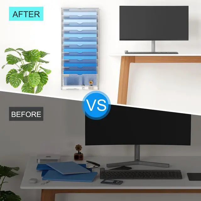Alt view image 5 of 7 - Hanging Wall File Organizer 10 Tier Wall Mounted File Holder Document Wall Organizer Magazine Organization for Office Home, Silver