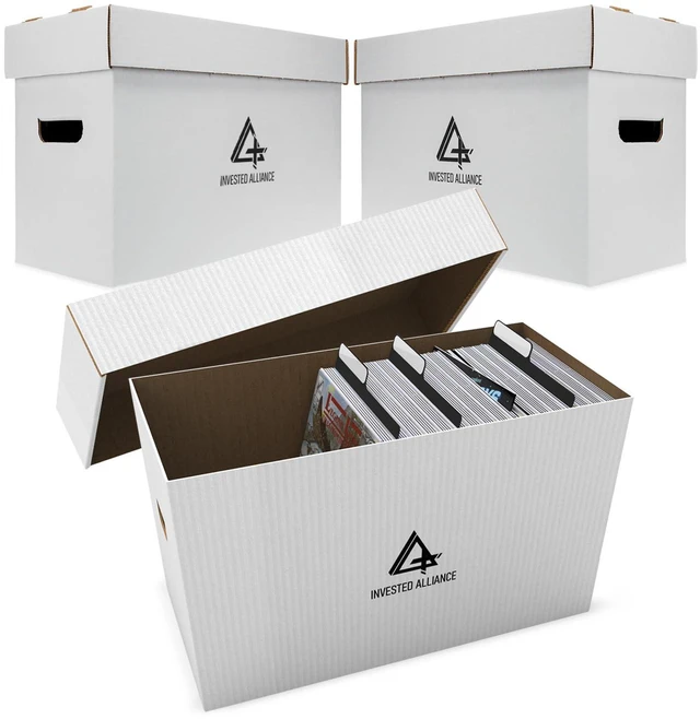 Main image of Premium Short Comic Book Storage Box Organizer with Lid | Thick Cardboard Comic Storage Box For Collectibles Fits 150-175 Current/Silver Age, Heavy Duty & Stackable