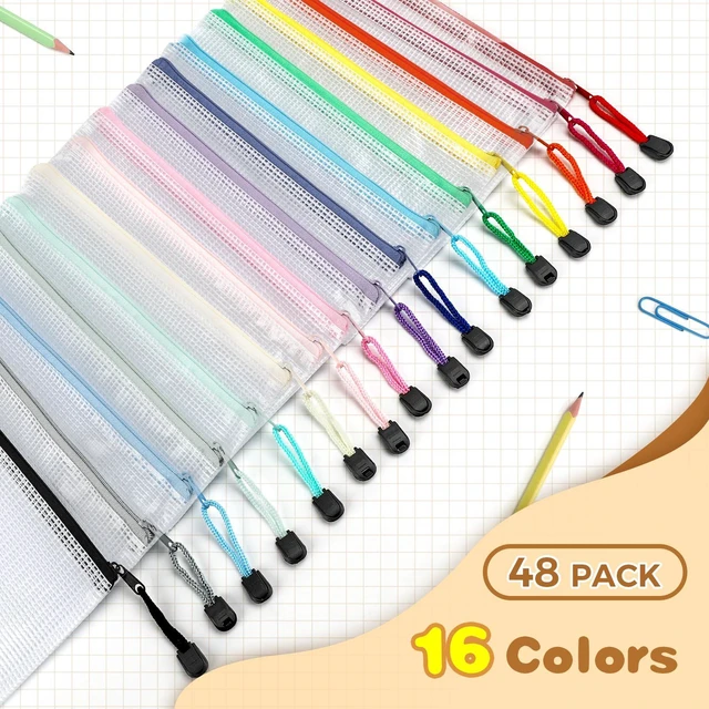 Alt view image 2 of 6 - 48 Pack A6 Mesh Zipper Pouch Classroom Supplies for Teachers 16 Colors (3 Per Color), Waterproof PVC Pencil Bags for Teachers, Classroom Supplies, Puzzles and Bulk Storage
