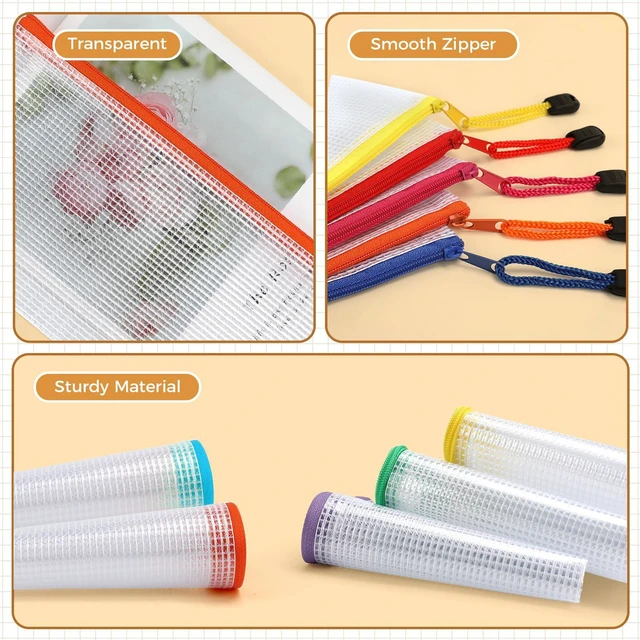 Alt view image 3 of 6 - 48 Pack A6 Mesh Zipper Pouch Classroom Supplies for Teachers 16 Colors (3 Per Color), Waterproof PVC Pencil Bags for Teachers, Classroom Supplies, Puzzles and Bulk Storage