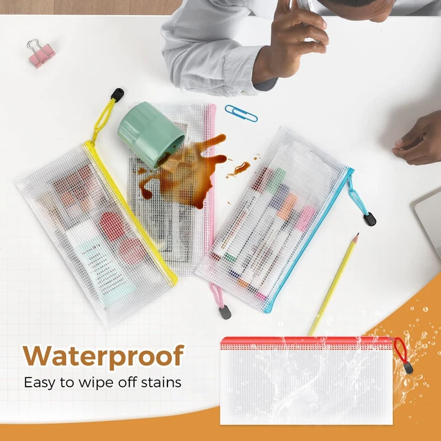 Alt view image 4 of 6 - 48 Pack A6 Mesh Zipper Pouch Classroom Supplies for Teachers 16 Colors (3 Per Color), Waterproof PVC Pencil Bags for Teachers, Classroom Supplies, Puzzles and Bulk Storage