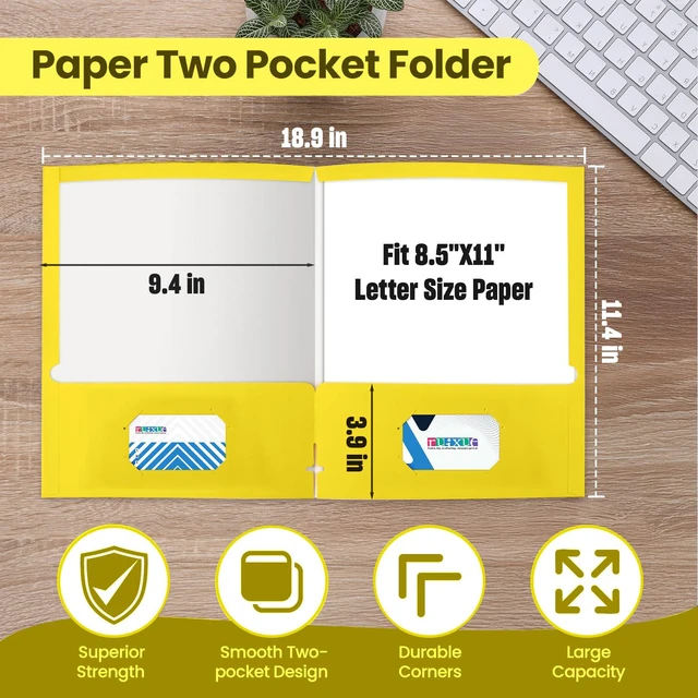 Alt view image 2 of 6 - ® 50 Packs Yellow Folders,Paper Folder Surface with Waterproofing,Letter Size,Holds 100 Plus Sheets,for School,Office,Business. (50, Yellow)