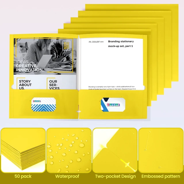 Alt view image 4 of 6 - ® 50 Packs Yellow Folders,Paper Folder Surface with Waterproofing,Letter Size,Holds 100 Plus Sheets,for School,Office,Business. (50, Yellow)