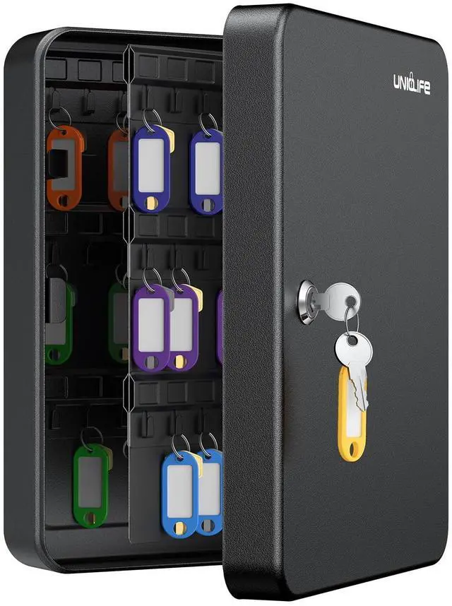 Main image of 100 Position Key Cabinet with Key Lock Wall Mounted Black Security Storage Box Steel Key Organizer with Colorful Key Tag Labels Stickers and Hooks