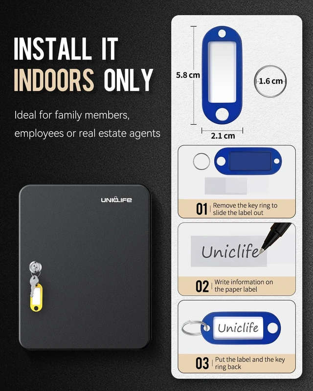 Alt view image 7 of 7 - 100 Position Key Cabinet with Key Lock Wall Mounted Black Security Storage Box Steel Key Organizer with Colorful Key Tag Labels Stickers and Hooks