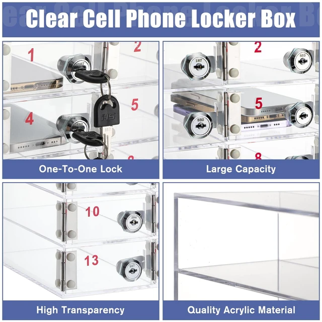 Alt view image 4 of 6 - Cell Phone Locker Box for Classroom, Back to School, Clear, 15 Slots Clear Acrylic Cell Phone Storage Cabinet Bin with Door Locks for Classroom School Students Office Factory Employees