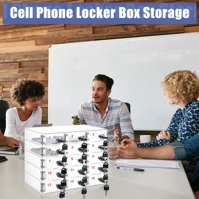 Alt view image 5 of 6 - Cell Phone Locker Box for Classroom, Back to School, Clear, 15 Slots Clear Acrylic Cell Phone Storage Cabinet Bin with Door Locks for Classroom School Students Office Factory Employees