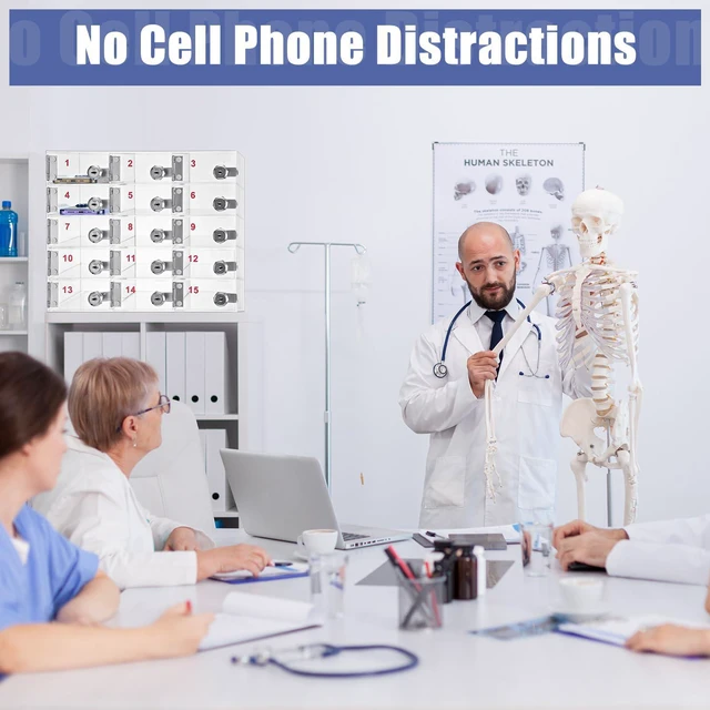 Alt view image 6 of 6 - Cell Phone Locker Box for Classroom, Back to School, Clear, 15 Slots Clear Acrylic Cell Phone Storage Cabinet Bin with Door Locks for Classroom School Students Office Factory Employees