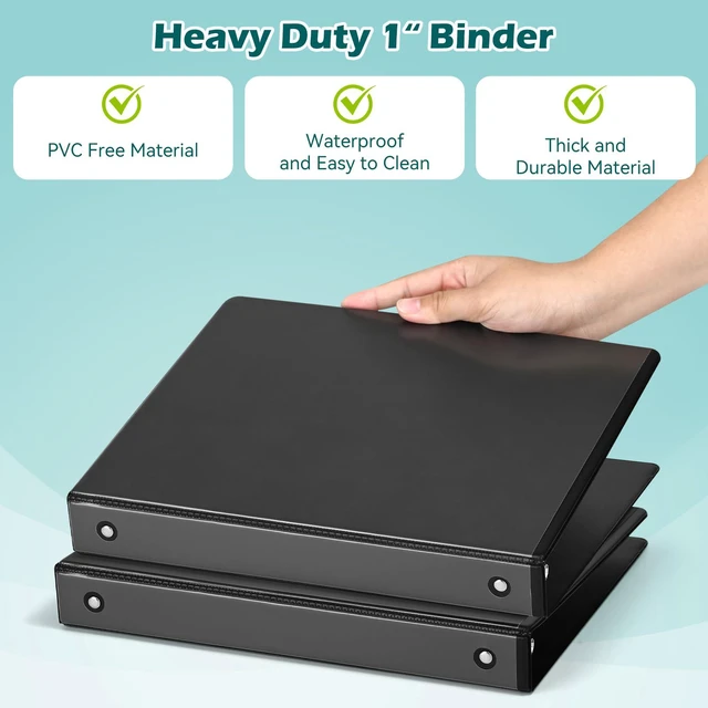 Alt view image 3 of 7 - 3 Ring Binder 1 Inch 12 Pack, 1" Clear View Round-Ring-Binder, PVC-Free,Holds for 200 Sheets 8.5" x 11" US Letter Size Paper, Durable Black Binders Perfect for Office,School and Home