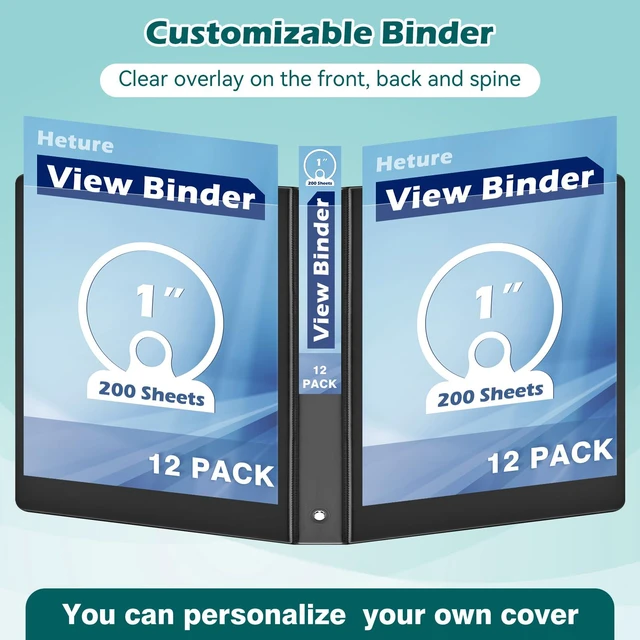 Alt view image 6 of 7 - 3 Ring Binder 1 Inch 12 Pack, 1" Clear View Round-Ring-Binder, PVC-Free,Holds for 200 Sheets 8.5" x 11" US Letter Size Paper, Durable Black Binders Perfect for Office,School and Home