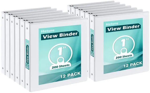 Main image of 1 Inch 3 Ring Binders 12 Pack, PVC-Free Clear View Binder with 2 Interior Pockets, Round Ring Holds 200 Sheets of 8.5" x 11" Paper for School, Office & Home, White