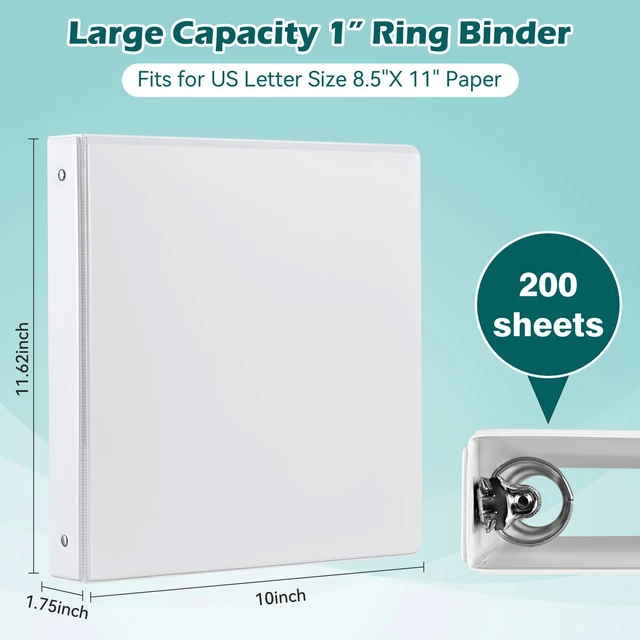 Alt view image 2 of 7 - 1 Inch 3 Ring Binders 12 Pack, PVC-Free Clear View Binder with 2 Interior Pockets, Round Ring Holds 200 Sheets of 8.5" x 11" Paper for School, Office & Home, White