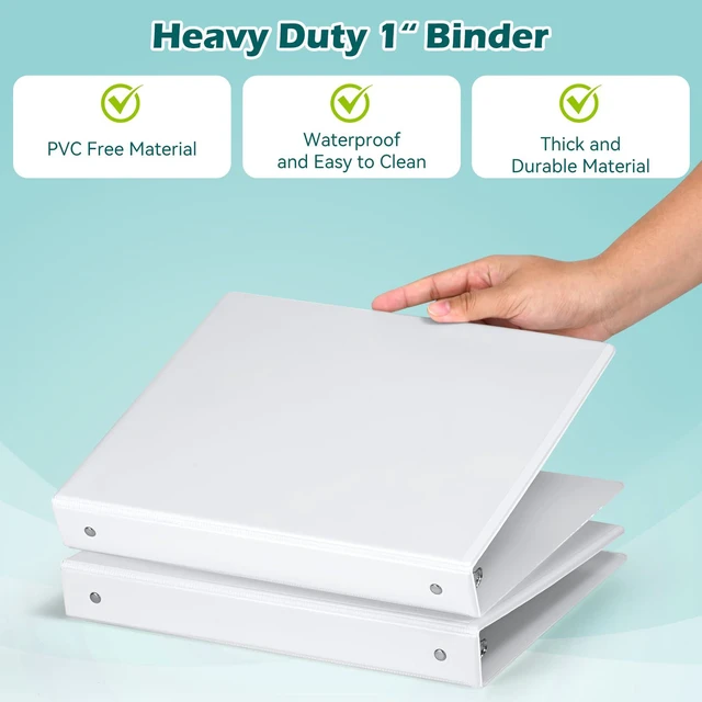 Alt view image 3 of 7 - 1 Inch 3 Ring Binders 12 Pack, PVC-Free Clear View Binder with 2 Interior Pockets, Round Ring Holds 200 Sheets of 8.5" x 11" Paper for School, Office & Home, White