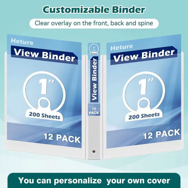 Alt view image 6 of 7 - 1 Inch 3 Ring Binders 12 Pack, PVC-Free Clear View Binder with 2 Interior Pockets, Round Ring Holds 200 Sheets of 8.5" x 11" Paper for School, Office & Home, White