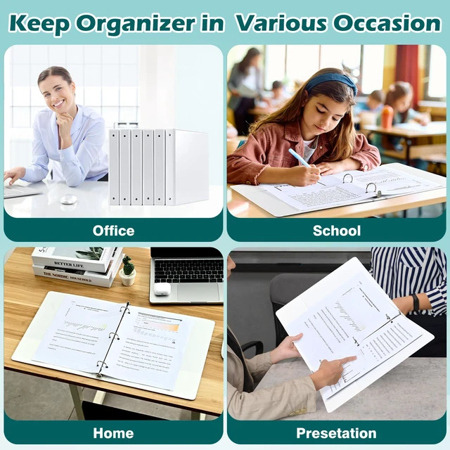 Alt view image 7 of 7 - 1 Inch 3 Ring Binders 12 Pack, PVC-Free Clear View Binder with 2 Interior Pockets, Round Ring Holds 200 Sheets of 8.5" x 11" Paper for School, Office & Home, White