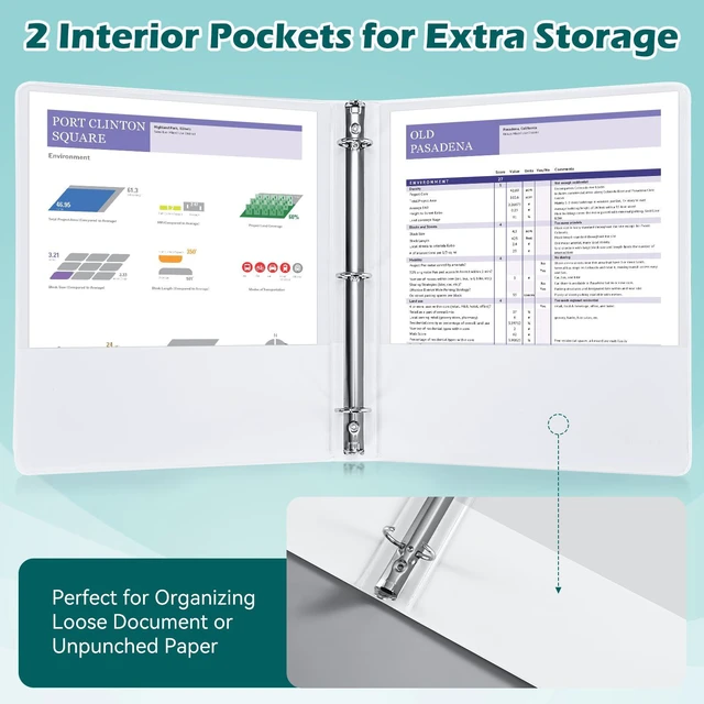 Alt view image 5 of 7 - 1 Inch 3 Ring Binders 12 Pack, PVC-Free Clear View Binder with 2 Interior Pockets, Round Ring Holds 200 Sheets of 8.5" x 11" Paper for School, Office & Home, White