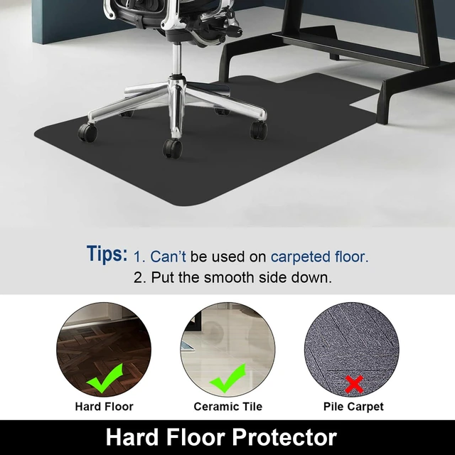 Alt view image 5 of 7 - Office Chair Mat for Hardwood Floor, 36" x 48" Black Mat with Lip Laminate/Tile/Vinyl, Not Carpet, Computer Desk Mat, With Lip, Stay in Place, Easy Glide for Rolling Chair, Easy Trim