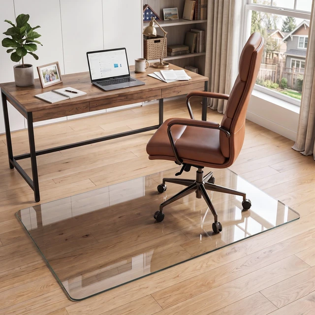 Main image of 30"x48" Tempered Glass Office Chair Mat for Carpet & Hardwood Floor 1/5" Thick Clear Floor Protector Desk Chair Mat with Rounded and Polished Edges, Resist Scratching, Cracking, Curling