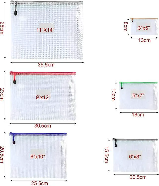 Alt view image 2 of 5 - 11 x 14"-16 Pcs-Plastic Mesh Zipper Pouch Document Folders Bag Zip File Bags for Office Supplies,Home,Travel Storages,Puzzle Board Games Storage- (Multicolor)