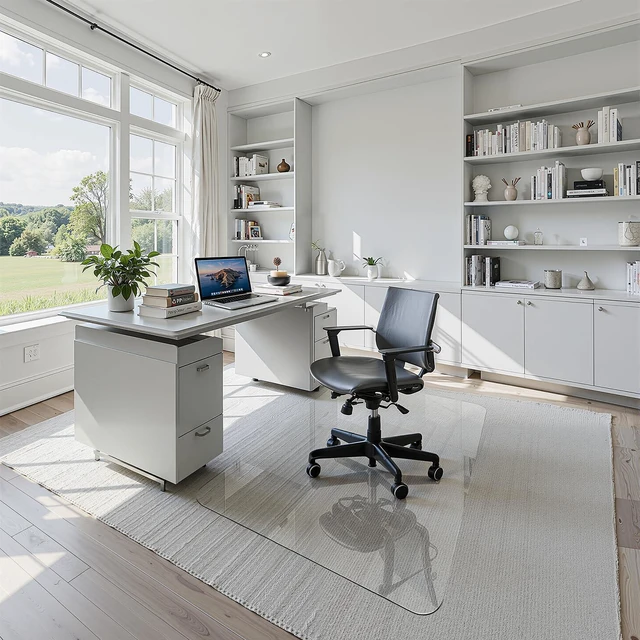 Alt view image 3 of 7 - 30"x48" Tempered Glass Office Chair Mat for Carpet & Hardwood Floor 1/5" Thick Clear Floor Protector Desk Chair Mat with Rounded and Polished Edges, Resist Scratching, Cracking, Curling