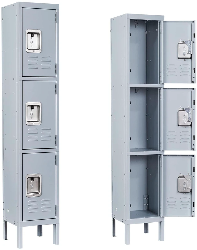 Main image of Metal Storage Locker, 3 Doors Lockable Steel Cabinet Lockers 66'' X 12 X 12 for Employees/School/Gym/Home/Office/Industrial Lockers (Gray)