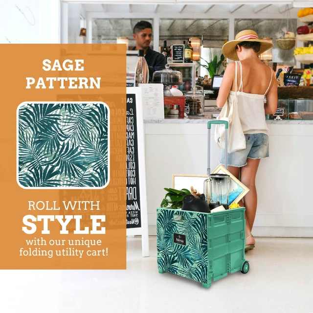 Alt view image 5 of 7 - Ultra-Slim Rolling Collapsible Storage Pack-N-Roll Utility-carts, with Telescopic Handle, for Home, Garden, Shopping, Office, School use, Large, Motif Print