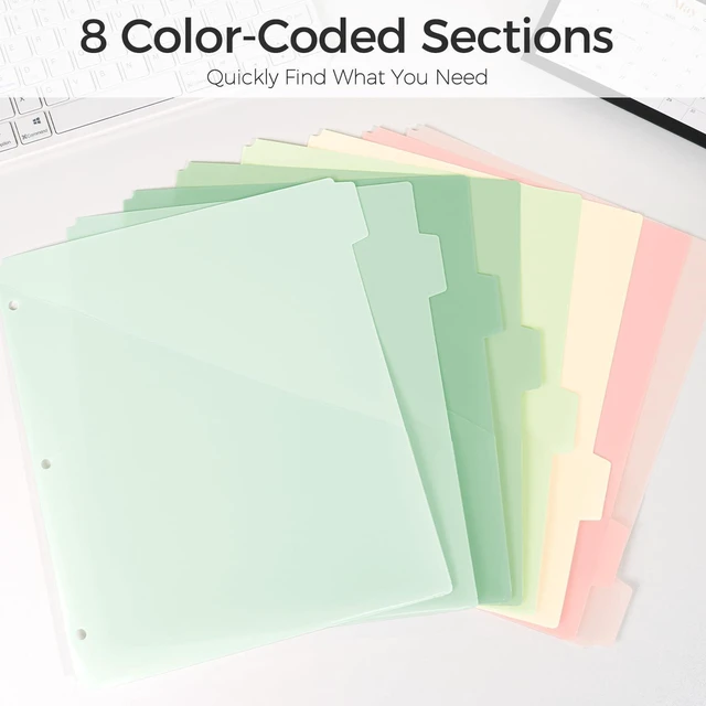 Alt view image 7 of 7 - Binder Dividers with Tabs and Pockets, 8 Tabs Dividers for 3 Ring Binder Plastic Binder Dividers for School, Office, Home