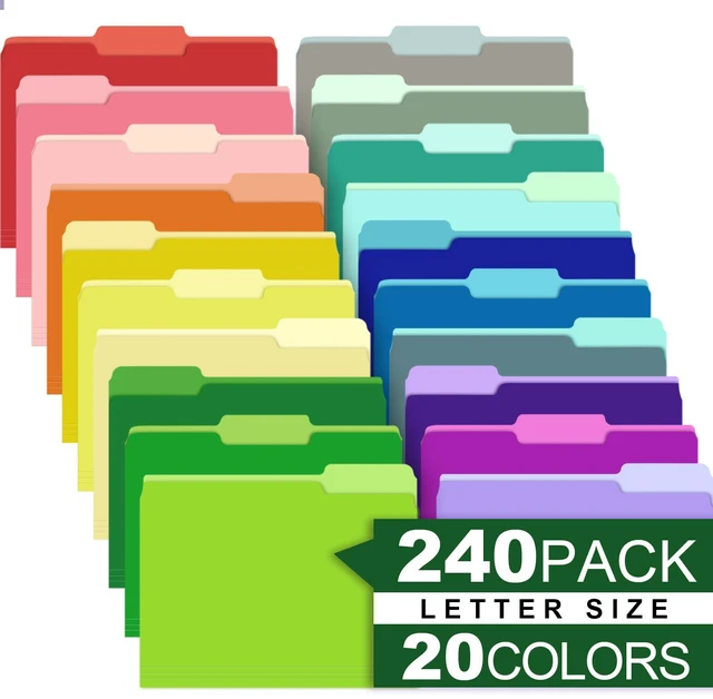Main image of 240 Pack Colored File Folders,20 Colors File Folders Letter Size Manilla Folders 8.5 x 11,1/3 Cut Tab Filing Folders for Office School Business Documents Files Paper