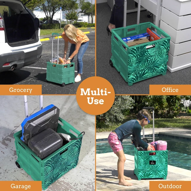 Alt view image 6 of 7 - Ultra-Slim Rolling Collapsible Storage Pack-N-Roll Utility-carts, with Telescopic Handle, for Home, Garden, Shopping, Office, School use, Large, Motif Print