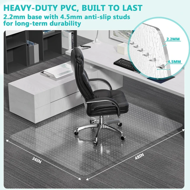 Alt view image 2 of 7 - Office Chair Mat for Low Pile Carpet, Clear Heavy Duty Chair Mat with Lip 36" x 48" Plastic Floor Protector Under Desk Chair Mat for Computer Chairs, Smooth Rolling Protection for Home Office Carpets