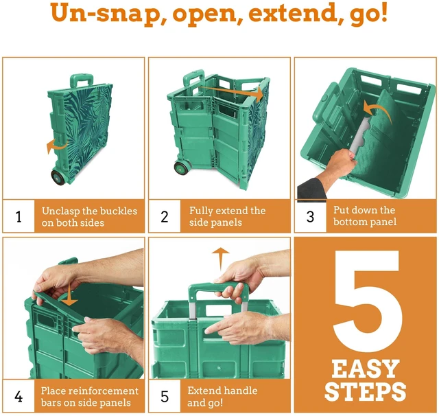 Alt view image 7 of 7 - Ultra-Slim Rolling Collapsible Storage Pack-N-Roll Utility-carts, with Telescopic Handle, for Home, Garden, Shopping, Office, School use, Large, Motif Print