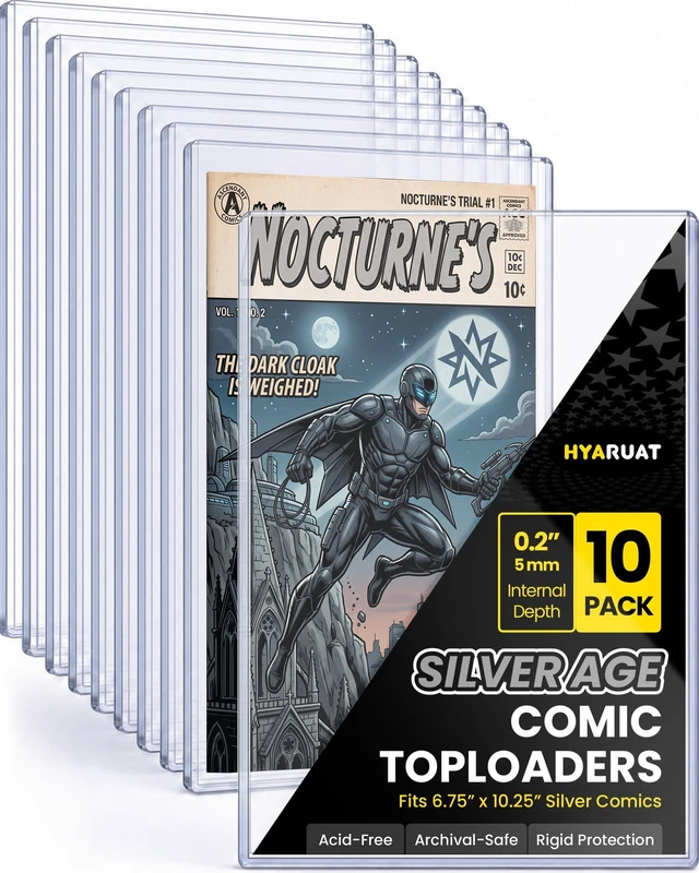 Main image of 10 Pack Comic Book Top Loaders for Silver Age and Current Comics 15 Mil Rigid PVC Holders And 195PT Capacity Help Protect Signed Silver Age & Modern Comics For Display, Storage, Collection