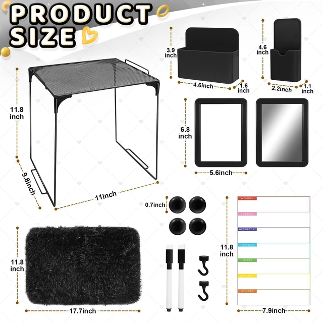 Alt view image 2 of 7 - 15 PCS Black School Locker Organizer Kit with Shelf and Accessories Locker Accessories Include Shelf, Rug, Magnetic Mirror, Whiteboard with Marker and Nails for Girls' Back to School