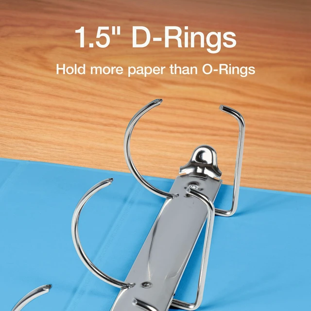Alt view image 3 of 7 - 1.5 Inch 3 Ring Binders, 4 Pack, Assorted Colors, Holds 375 Sheets D rings, clear view covers for custom inserts, and 2 inside pockets. PVC free, non stick. Stock up pack