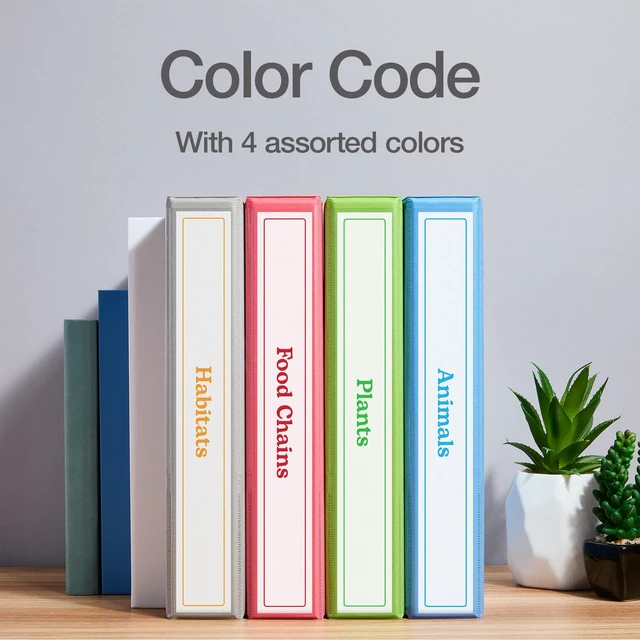 Alt view image 6 of 7 - 1.5 Inch 3 Ring Binders, 4 Pack, Assorted Colors, Holds 375 Sheets D rings, clear view covers for custom inserts, and 2 inside pockets. PVC free, non stick. Stock up pack