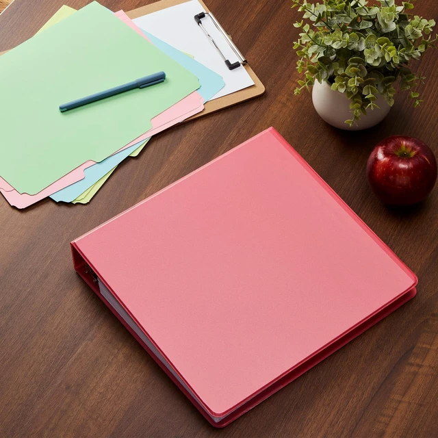 Alt view image 7 of 7 - 1.5 Inch 3 Ring Binders, 4 Pack, Assorted Colors, Holds 375 Sheets D rings, clear view covers for custom inserts, and 2 inside pockets. PVC free, non stick. Stock up pack