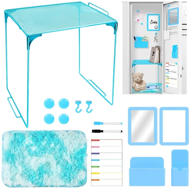 Main image of 15 PCS Blue School Locker Organizer Kit with Shelf and Accessories Locker Accessories Include Shelf, Rug, Magnetic Mirror, Whiteboard with Marker and Nails for Girls' Back to School