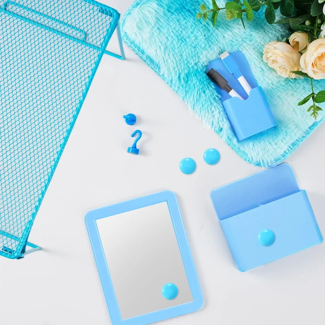 Alt view image 3 of 7 - 15 PCS Blue School Locker Organizer Kit with Shelf and Accessories Locker Accessories Include Shelf, Rug, Magnetic Mirror, Whiteboard with Marker and Nails for Girls' Back to School