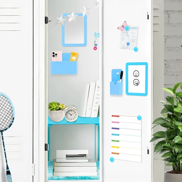 Alt view image 6 of 7 - 15 PCS Blue School Locker Organizer Kit with Shelf and Accessories Locker Accessories Include Shelf, Rug, Magnetic Mirror, Whiteboard with Marker and Nails for Girls' Back to School