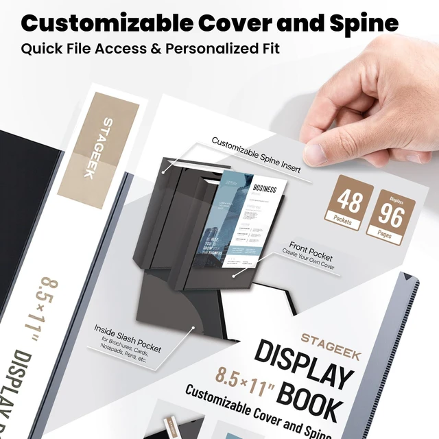 Alt view image 3 of 7 - 48-Pocket portfolio binder display 96 pages, 8.5x11 Binder with Plastic Sleeves, Portfolio Folder with Clear Sheet Protectors, Presentation Book for Artwork Document Organize