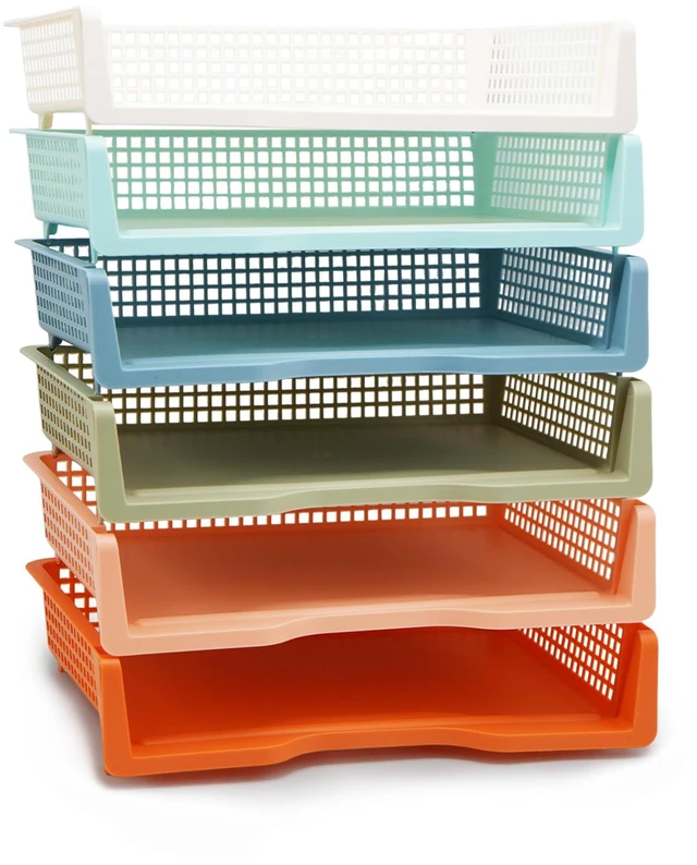 Main image of 6 Pack Stackable Trays for Classroom, Durable Organizer Boho Color A4 Paper Tray, Classroom Desk Storage