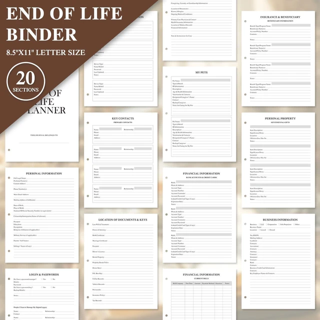 Alt view image 5 of 7 - End of Life Binder Organizer Death Planner 8.5"x11", Final Wishes & Estate Document Folder with 8 Dividers & 10 Letter Size Binder Pockets, When I Die Journal Before Death Life Plan Book, Black
