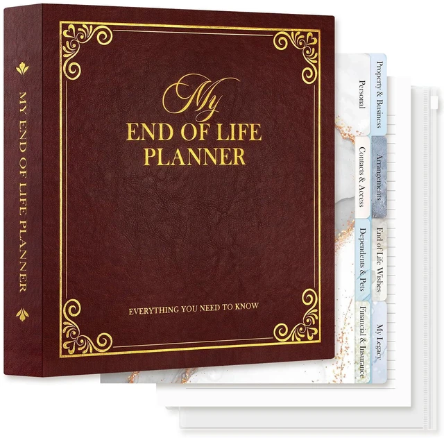 Main image of End of Life Binder Organizer Death Planner 8.5"x11", Final Wishes & Estate Document Folder with 8 Dividers & 10 Letter Size Binder Pockets, When I Die Journal Before Death Life Plan Book, Brown