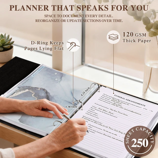 Alt view image 4 of 7 - End of Life Binder Organizer Death Planner 8.5"x11", Final Wishes & Estate Document Folder with 8 Dividers & 10 Letter Size Binder Pockets, When I Die Journal Before Death Life Plan Book, Black