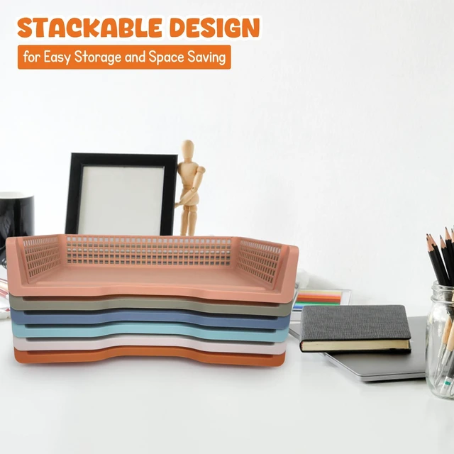 Alt view image 6 of 7 - 6 Pack Stackable Trays for Classroom, Durable Organizer Boho Color A4 Paper Tray, Classroom Desk Storage