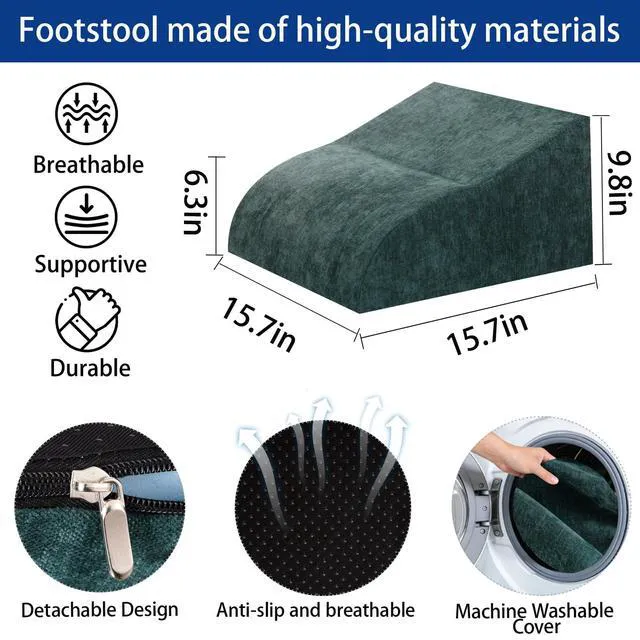 Alt view image 2 of 7 - Foot Rest for Under Desk at Work, Ergonomic Under Desk Footrest with Washable Cover for Office, Home & Gaming Leg Elevation Pillow Green