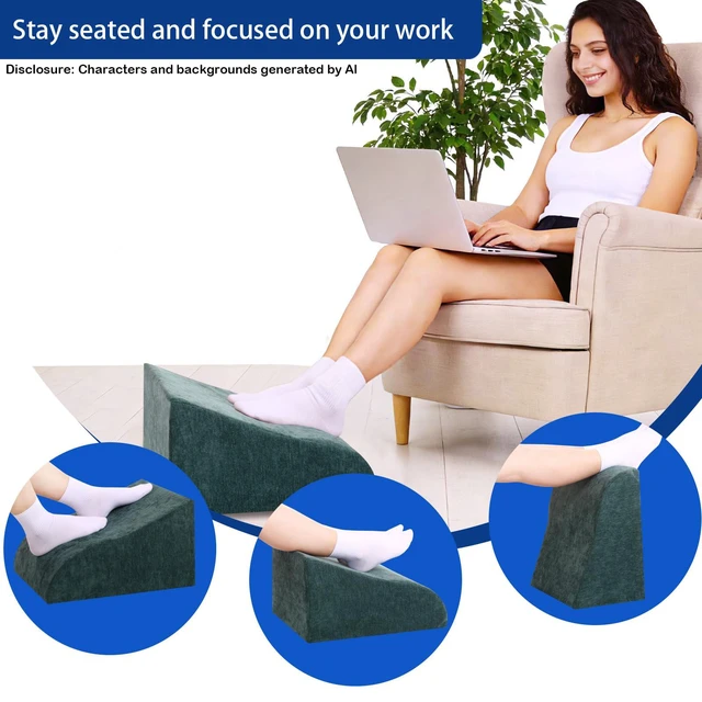 Alt view image 4 of 7 - Foot Rest for Under Desk at Work, Ergonomic Under Desk Footrest with Washable Cover for Office, Home & Gaming Leg Elevation Pillow Green
