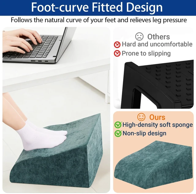 Alt view image 6 of 7 - Foot Rest for Under Desk at Work, Ergonomic Under Desk Footrest with Washable Cover for Office, Home & Gaming Leg Elevation Pillow Green